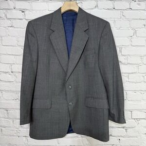 Savile Row Blazer Jacket Men 42R Grey Wool 2 Button Houndstooth Lined Sport Coat